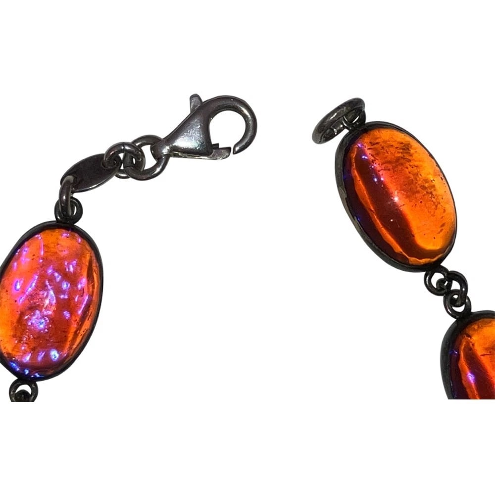 Art Deco Sterling Dragons Blood Glass Cabochon Bracelet with Modern Clasp - 7