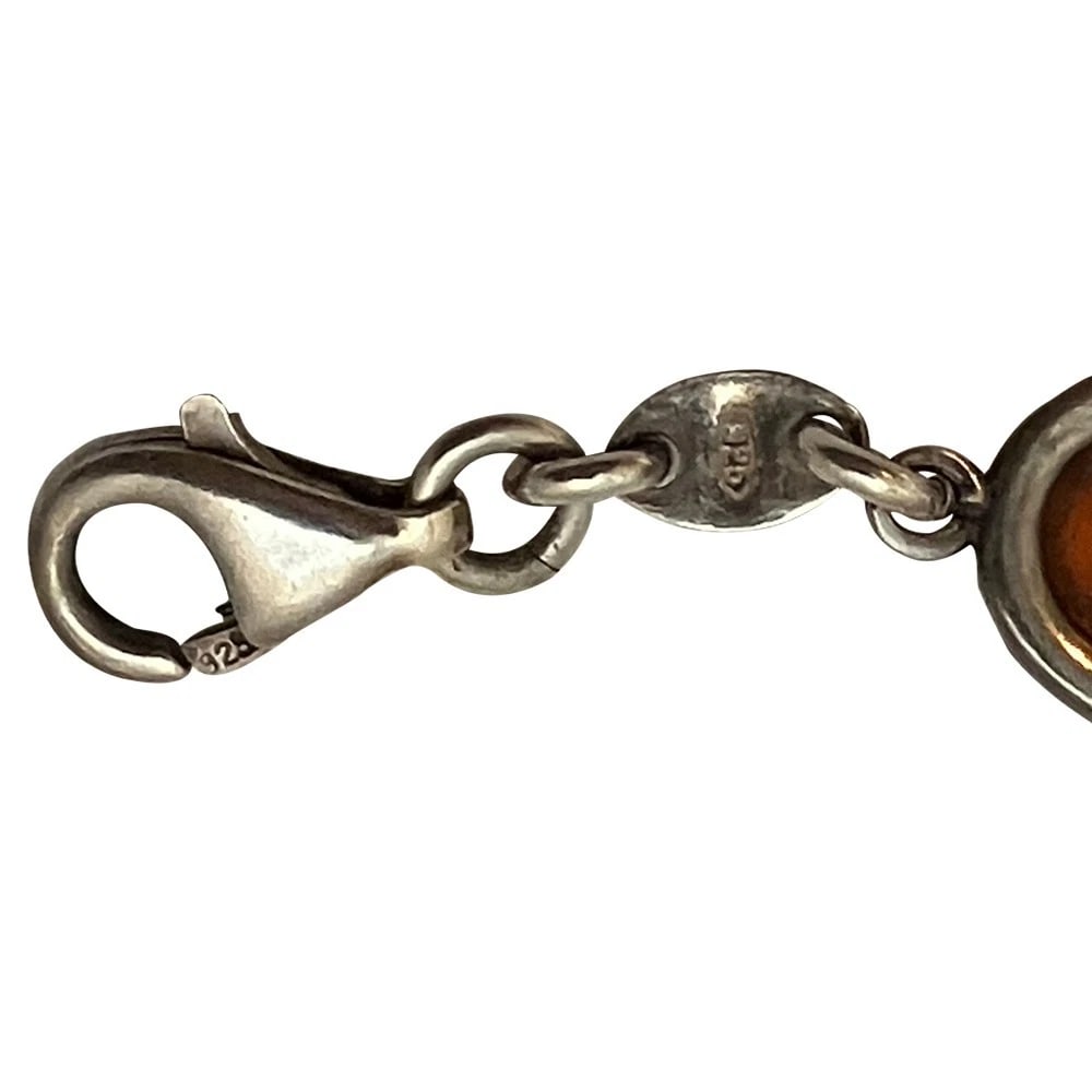 Art Deco Sterling Dragons Blood Glass Cabochon Bracelet with Modern Clasp - 8