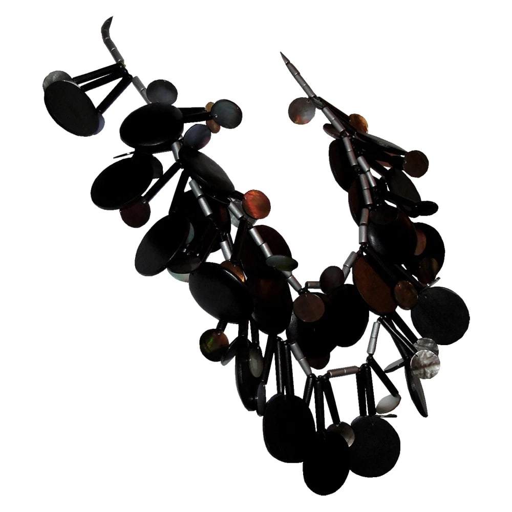 Artisan Wood and Mother of Pearl Bead Necklace - 3