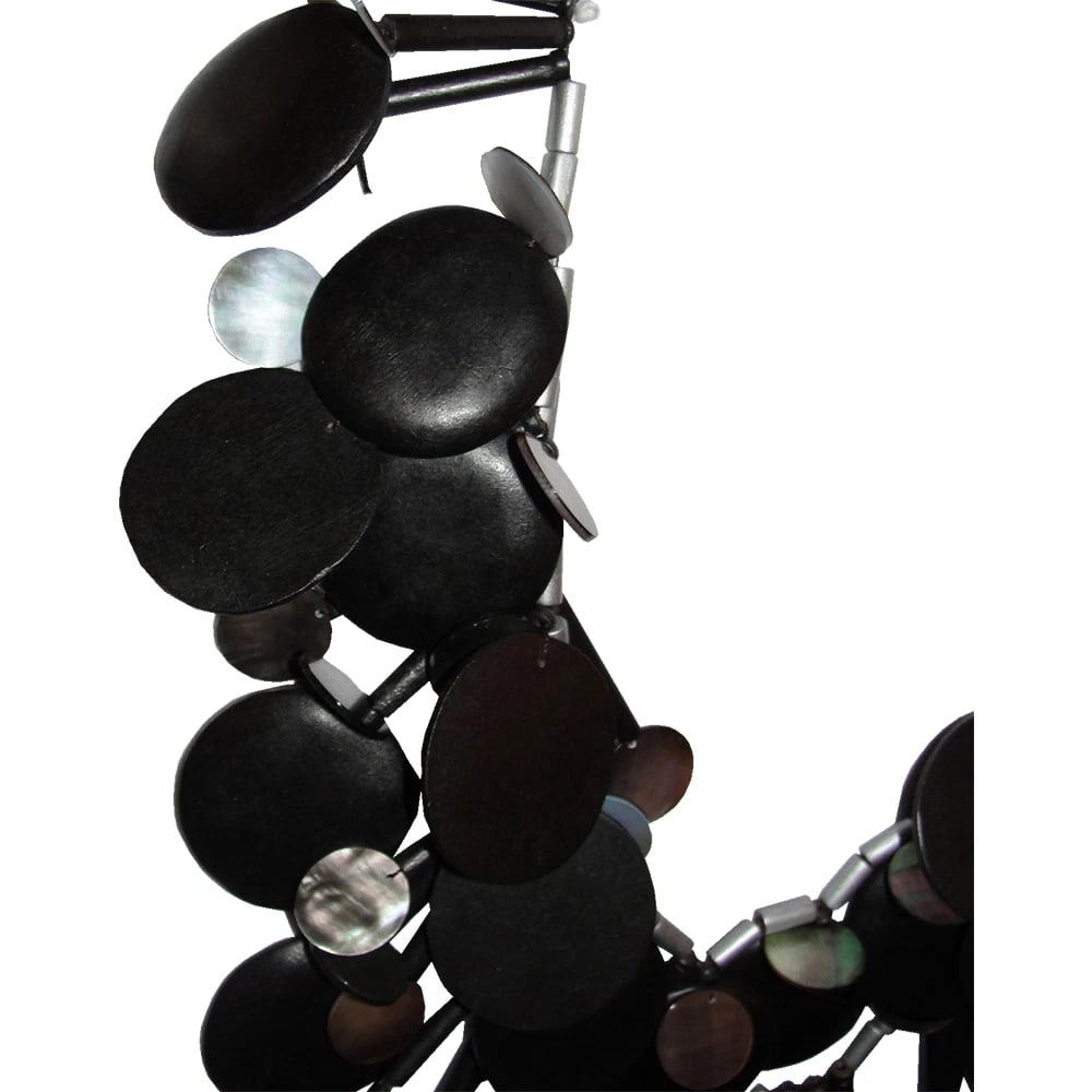 Artisan Wood and Mother of Pearl Bead Necklace - 5