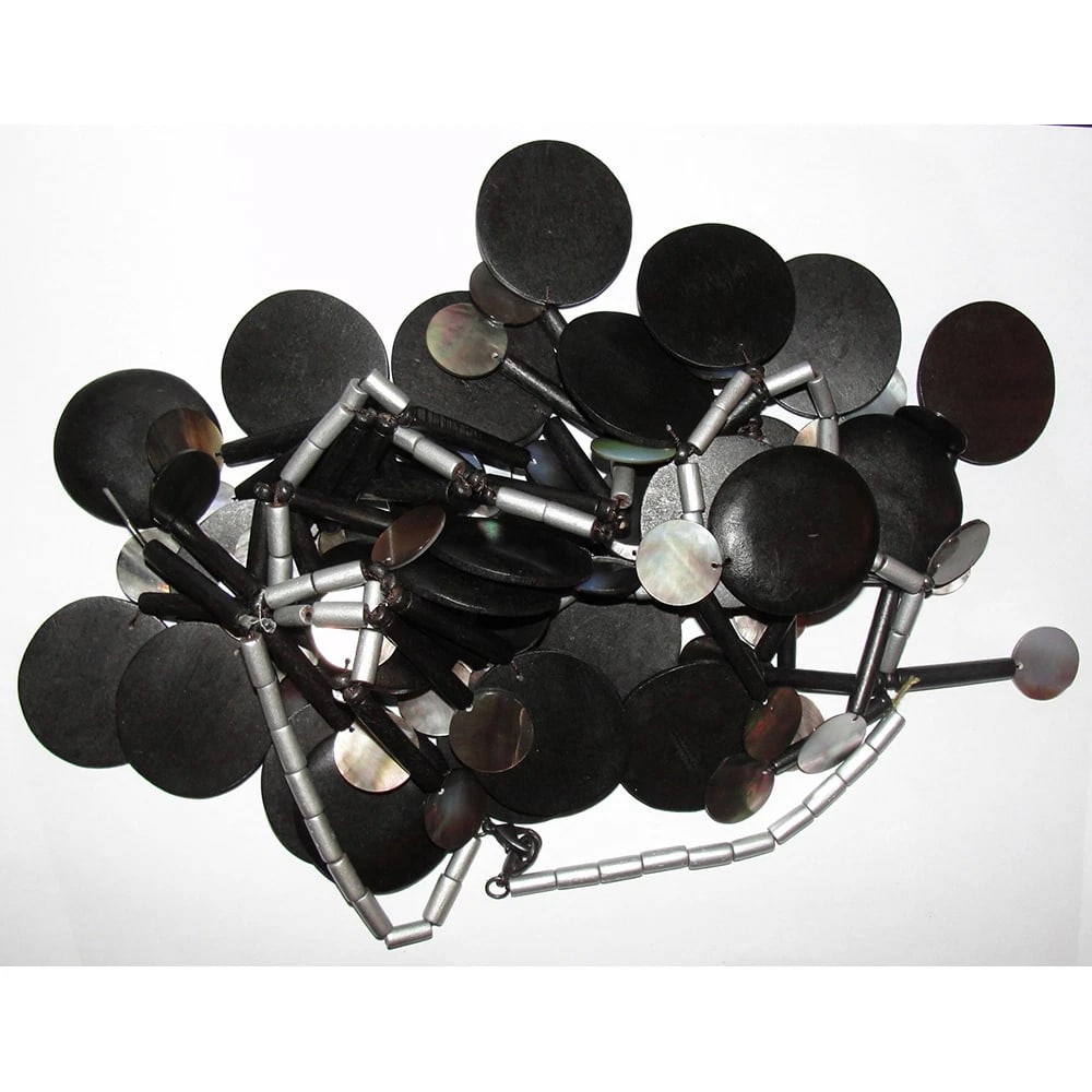 Artisan Wood and Mother of Pearl Bead Necklace - 6