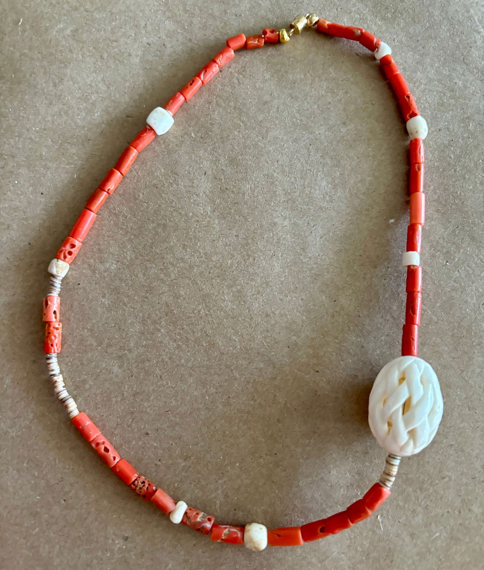 Italian Coral Necklace with White Bone Beads - 2