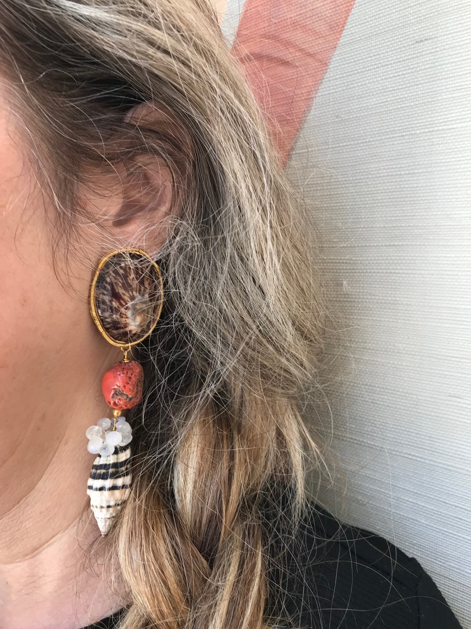 Rustic Limpet and Coral Earrings - 2