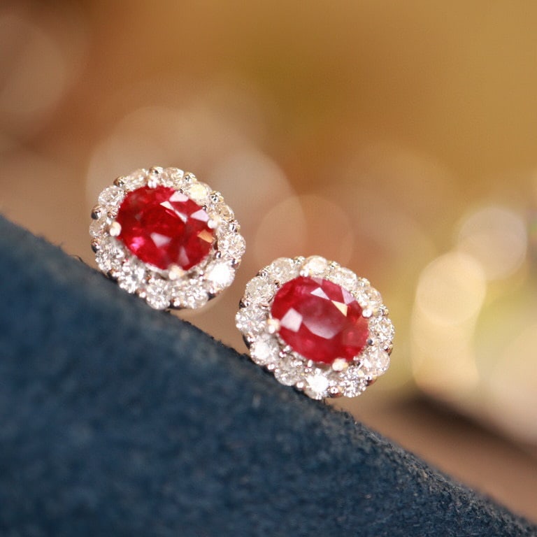 14K GOLD 0.94 CTW NATURAL RUBY & DIAMOND EARRINGS - 2