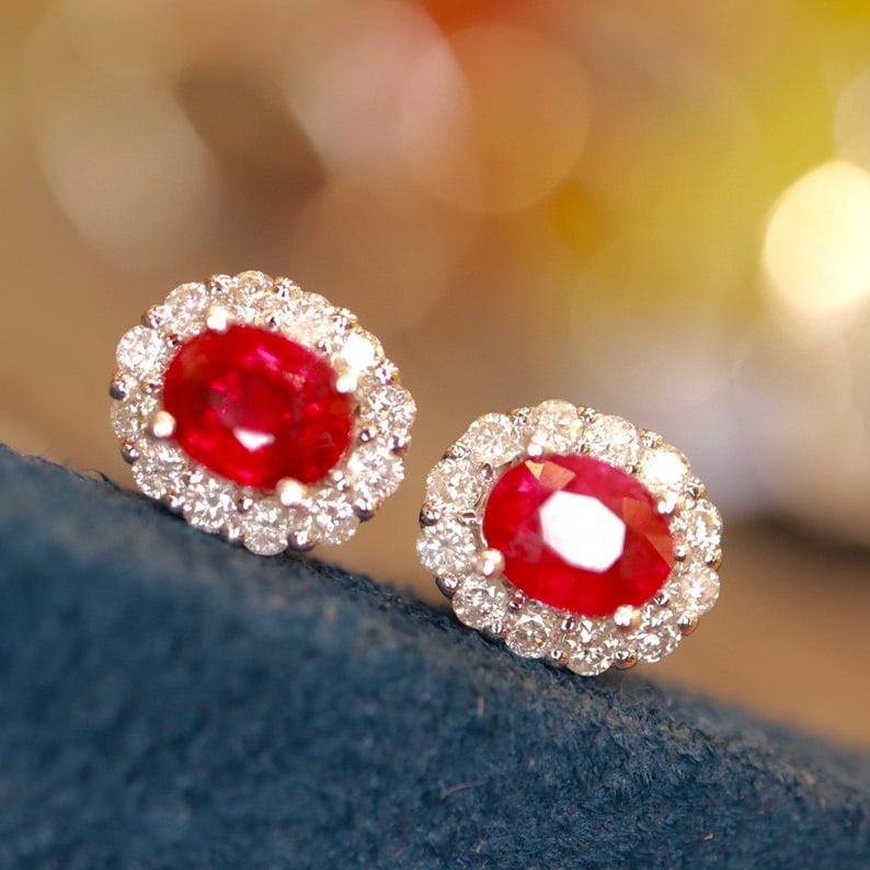 14K GOLD 0.94 CTW NATURAL RUBY & DIAMOND EARRINGS - 3