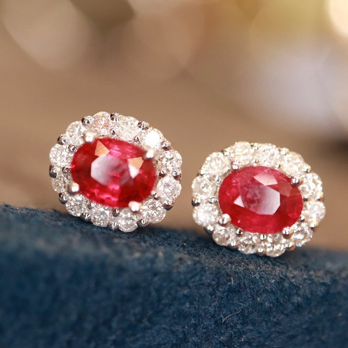14K GOLD 0.94 CTW NATURAL RUBY & DIAMOND EARRINGS - 4