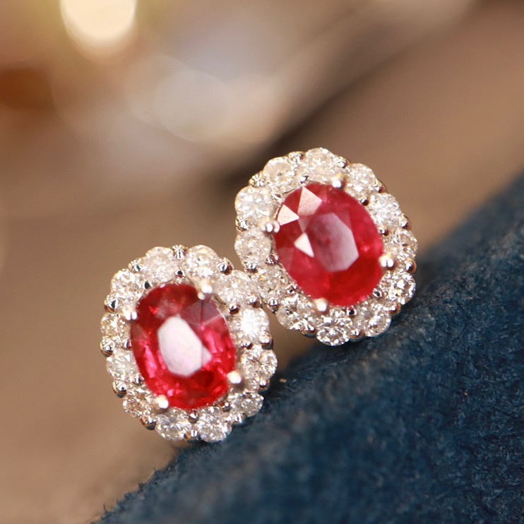 14K GOLD 0.94 CTW NATURAL RUBY & DIAMOND EARRINGS - 5