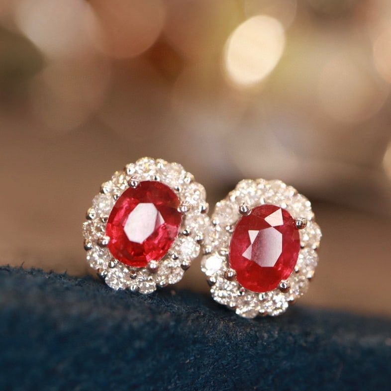 14K GOLD 0.94 CTW NATURAL RUBY & DIAMOND EARRINGS - 7