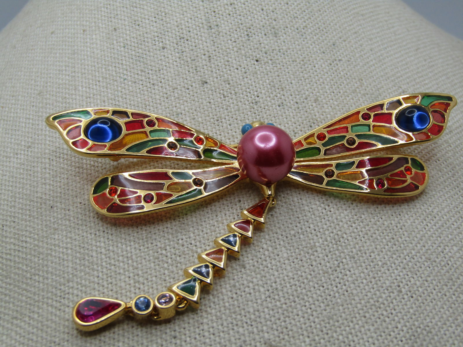 Vintage Joan Rivers Dragonfly Brooch, 3.5" by 3", 1990's - 2