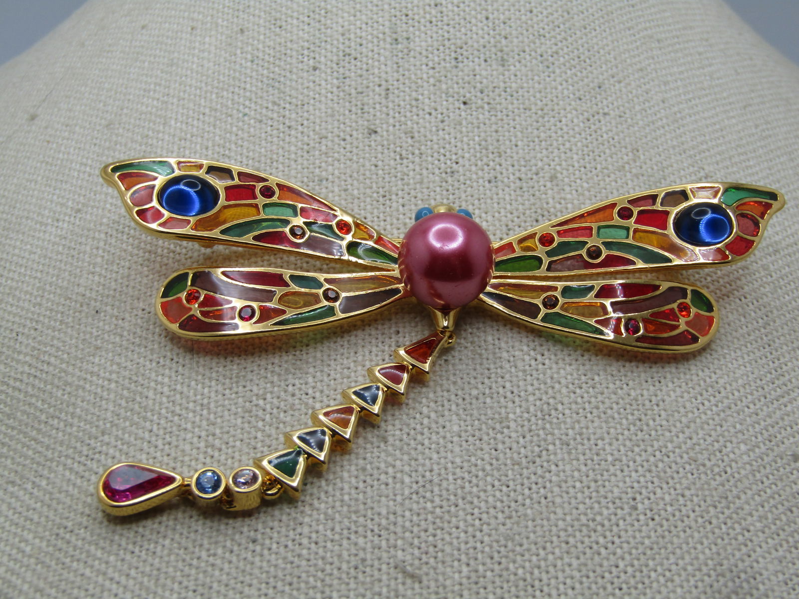 Vintage Joan Rivers Dragonfly Brooch, 3.5" by 3", 1990's - 3