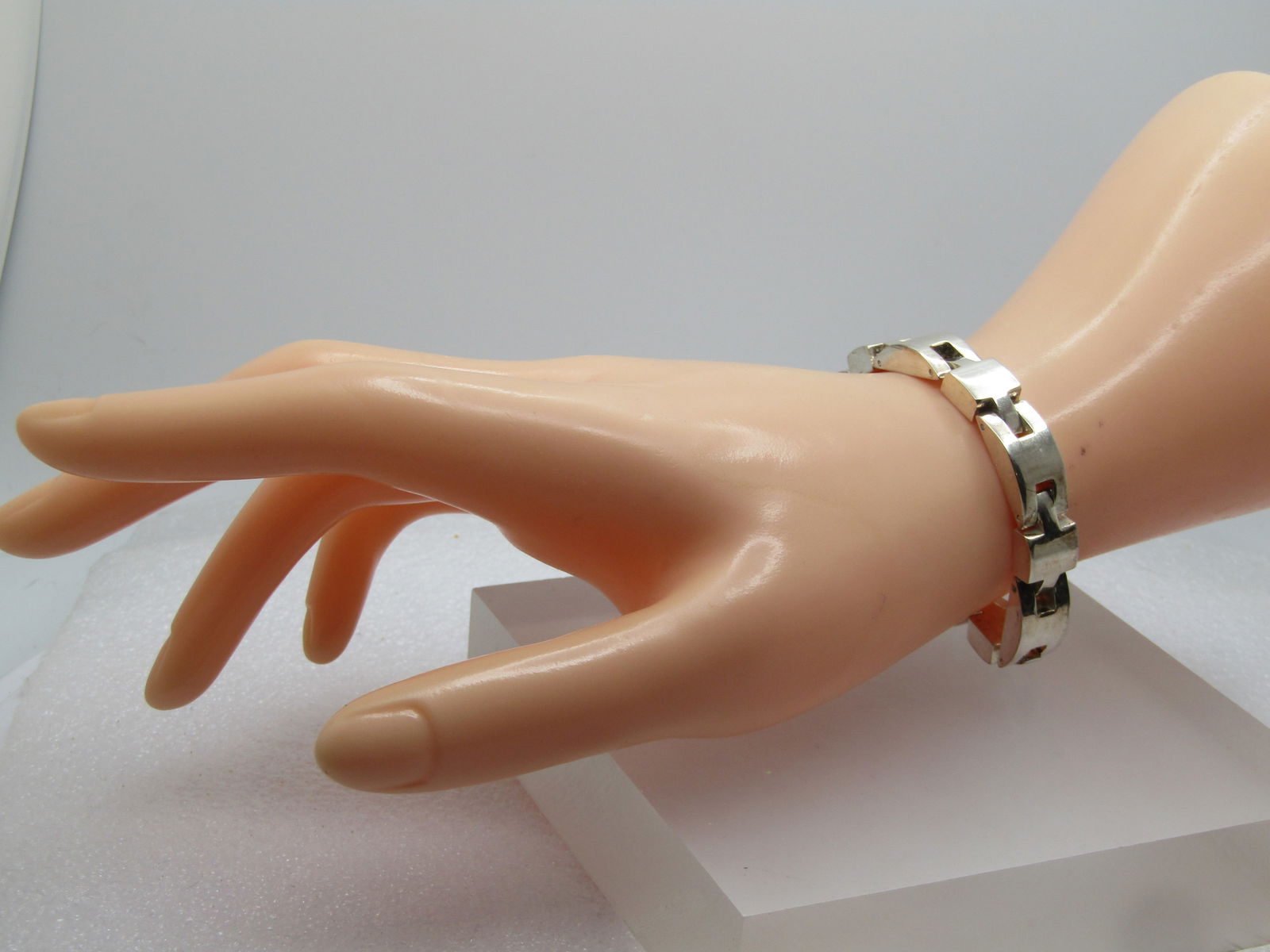 Vintage Round and Square Heavy Link Bracelet 7.75", Unisex, Silver Plated, - 5