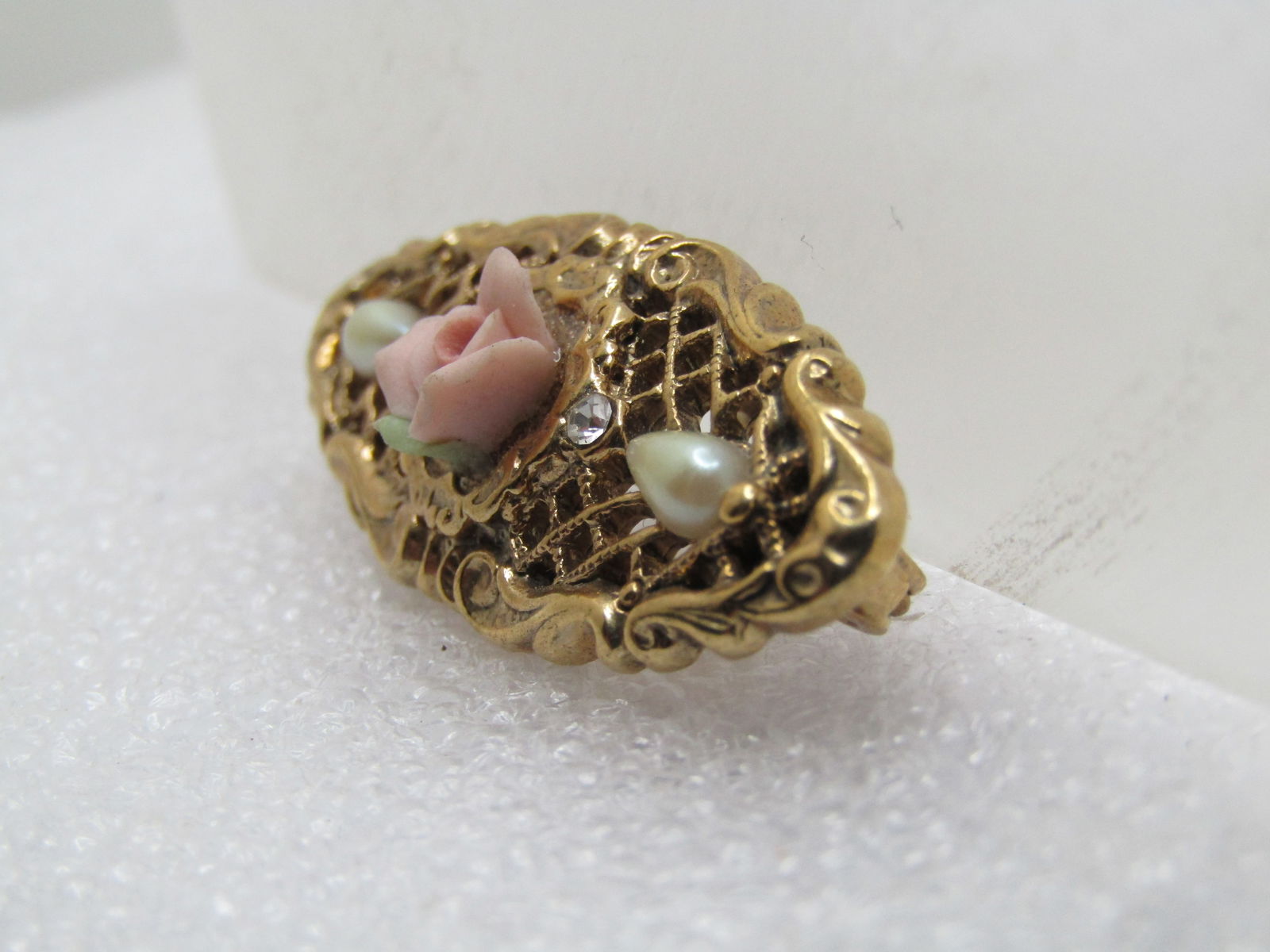 Vintage Porcelain Rose, Faux Pearl Brooch, 1980's-1990's - 2