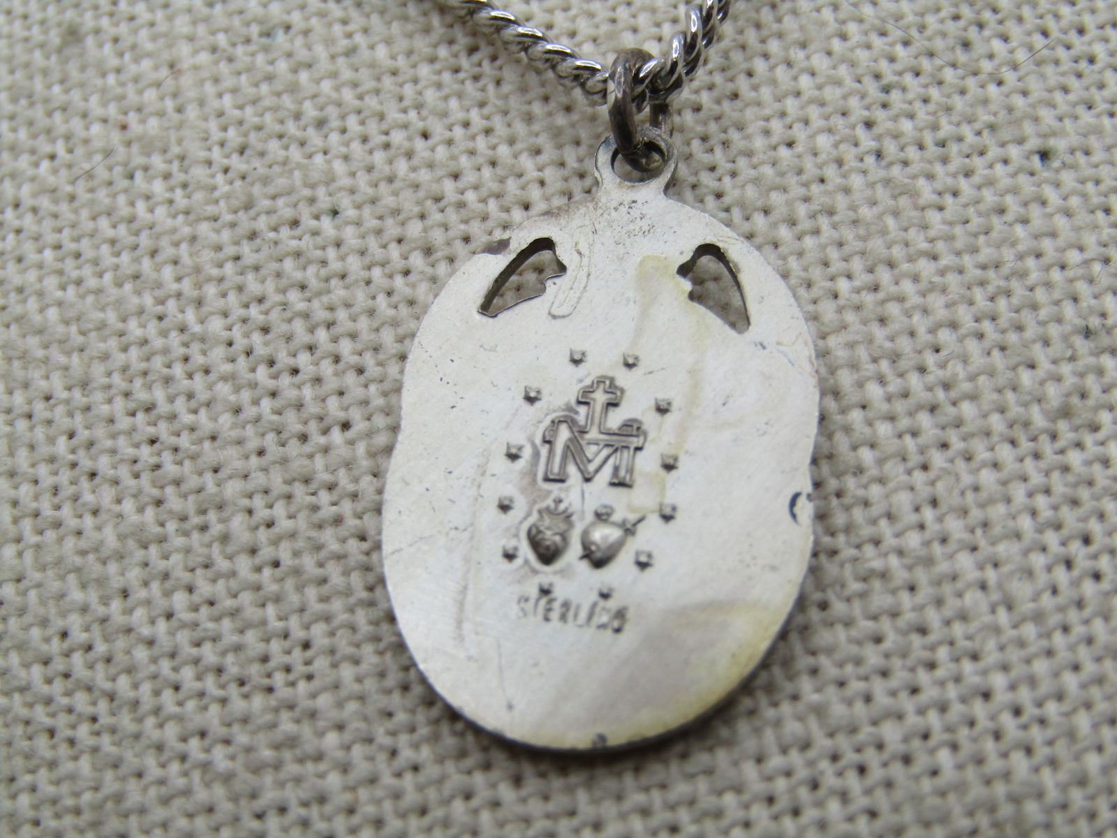 Vintage Sterling Blessed Mother Metal Necklace 24", Unisex, 1960's-1970's - 4