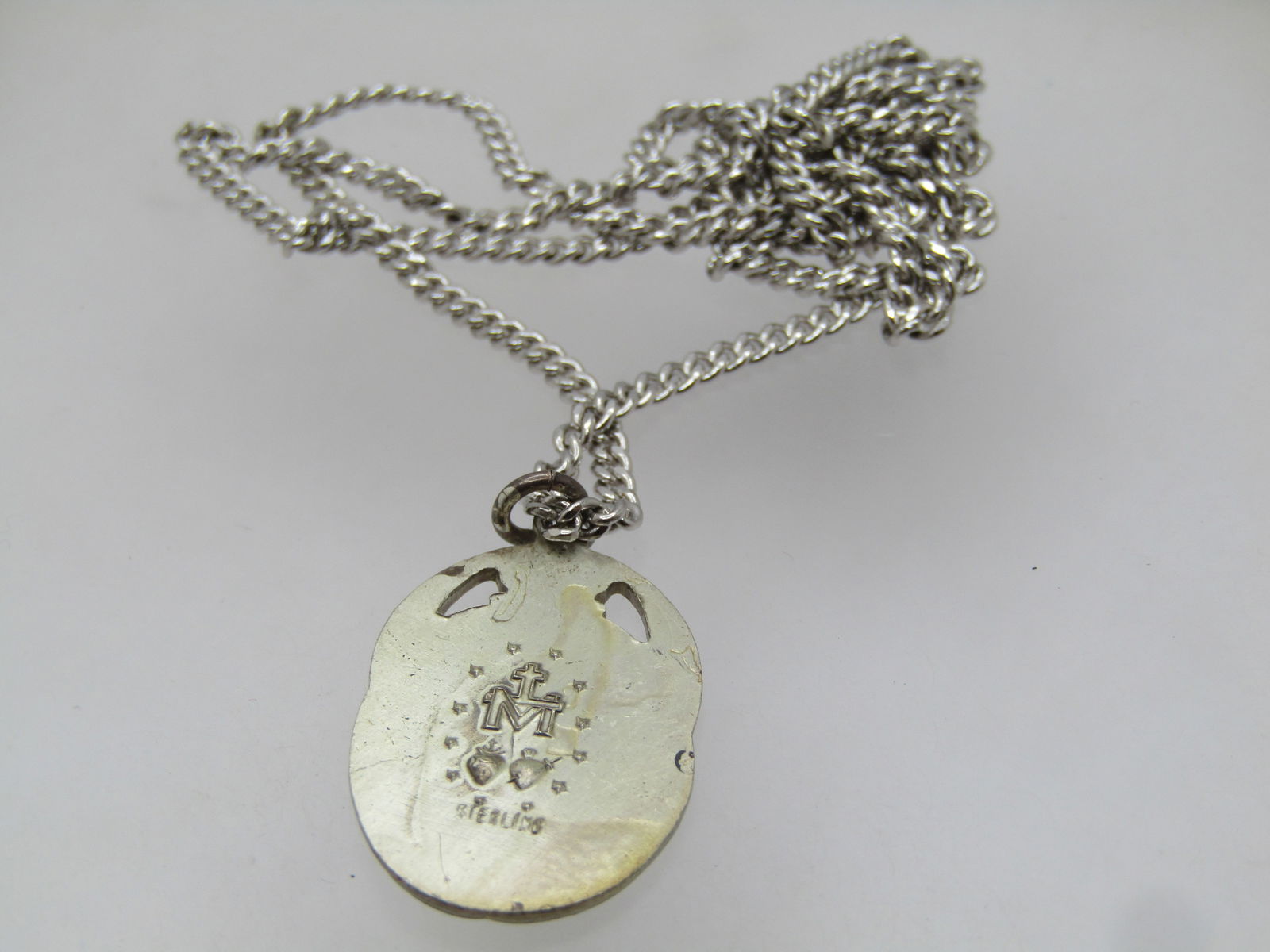 Vintage Sterling Blessed Mother Metal Necklace 24", Unisex, 1960's-1970's - 6