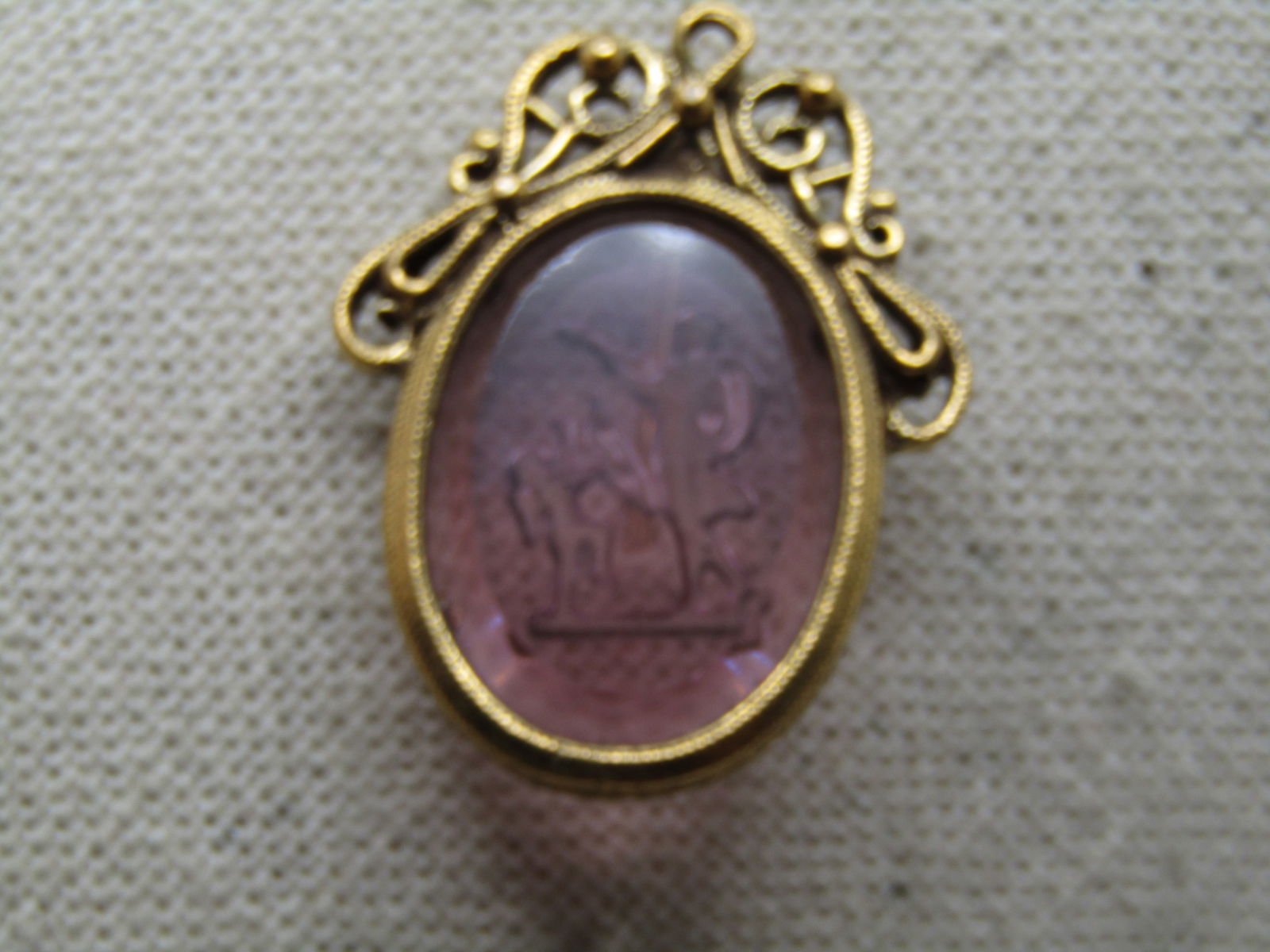 Vintage Purple Glass Angel Cameo Stick Pin, Reverse Carved, 1960's-1970's - 3