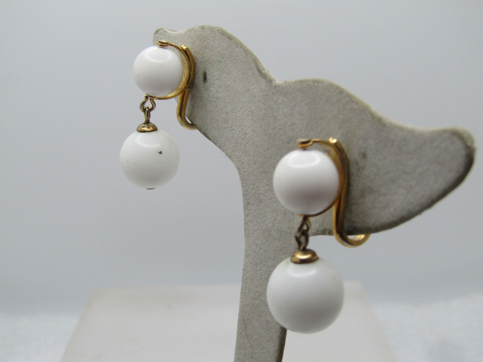 Vintage Napier White Stud & Drop Earrings, Clip, 1970's-1980's - 2