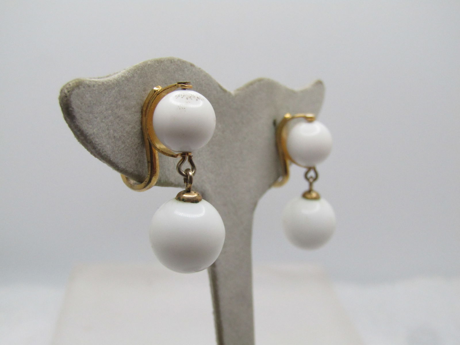 Vintage Napier White Stud & Drop Earrings, Clip, 1970's-1980's - 3