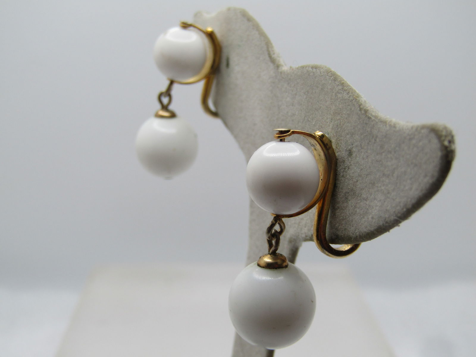 Vintage Napier White Stud & Drop Earrings, Clip, 1970's-1980's - 4