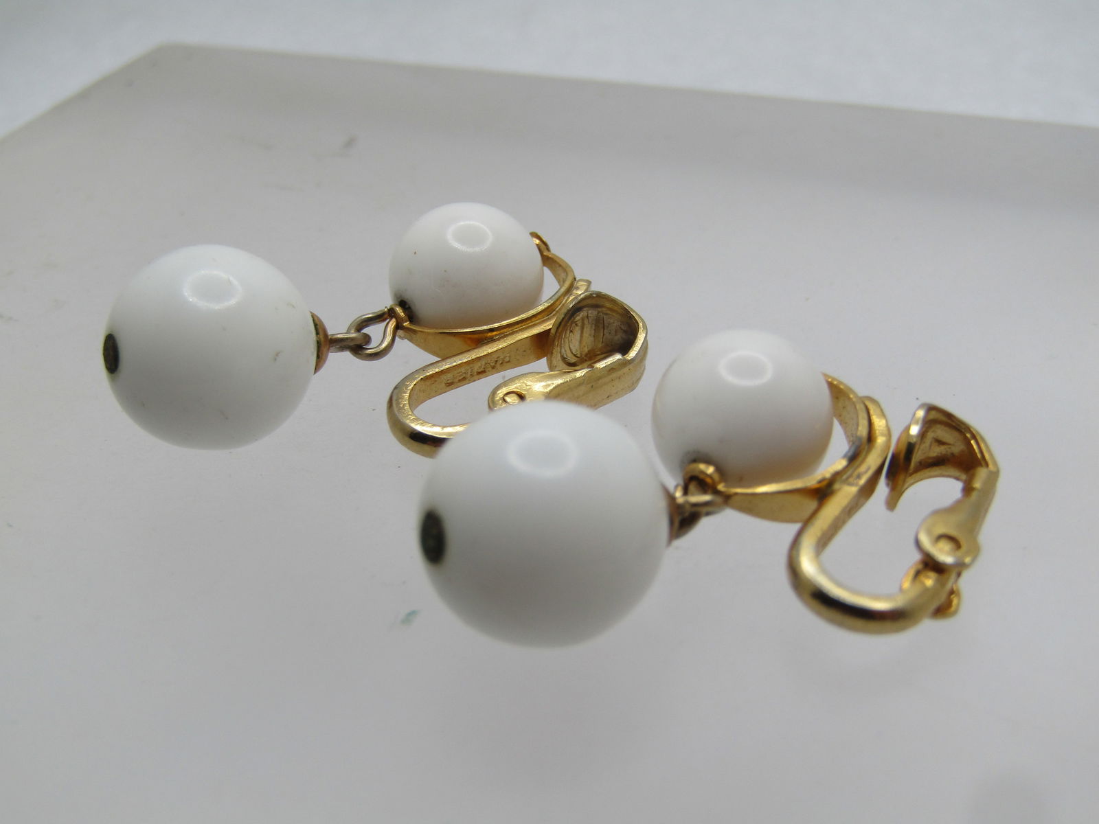 Vintage Napier White Stud & Drop Earrings, Clip, 1970's-1980's - 6
