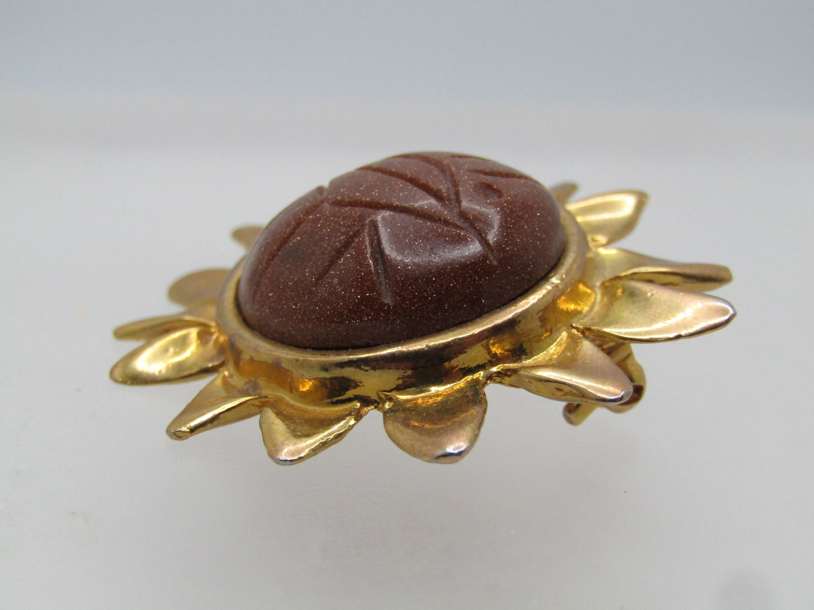 Vintage Carved Goldstone Sun Brooch, , 1970's-1980's. - 5
