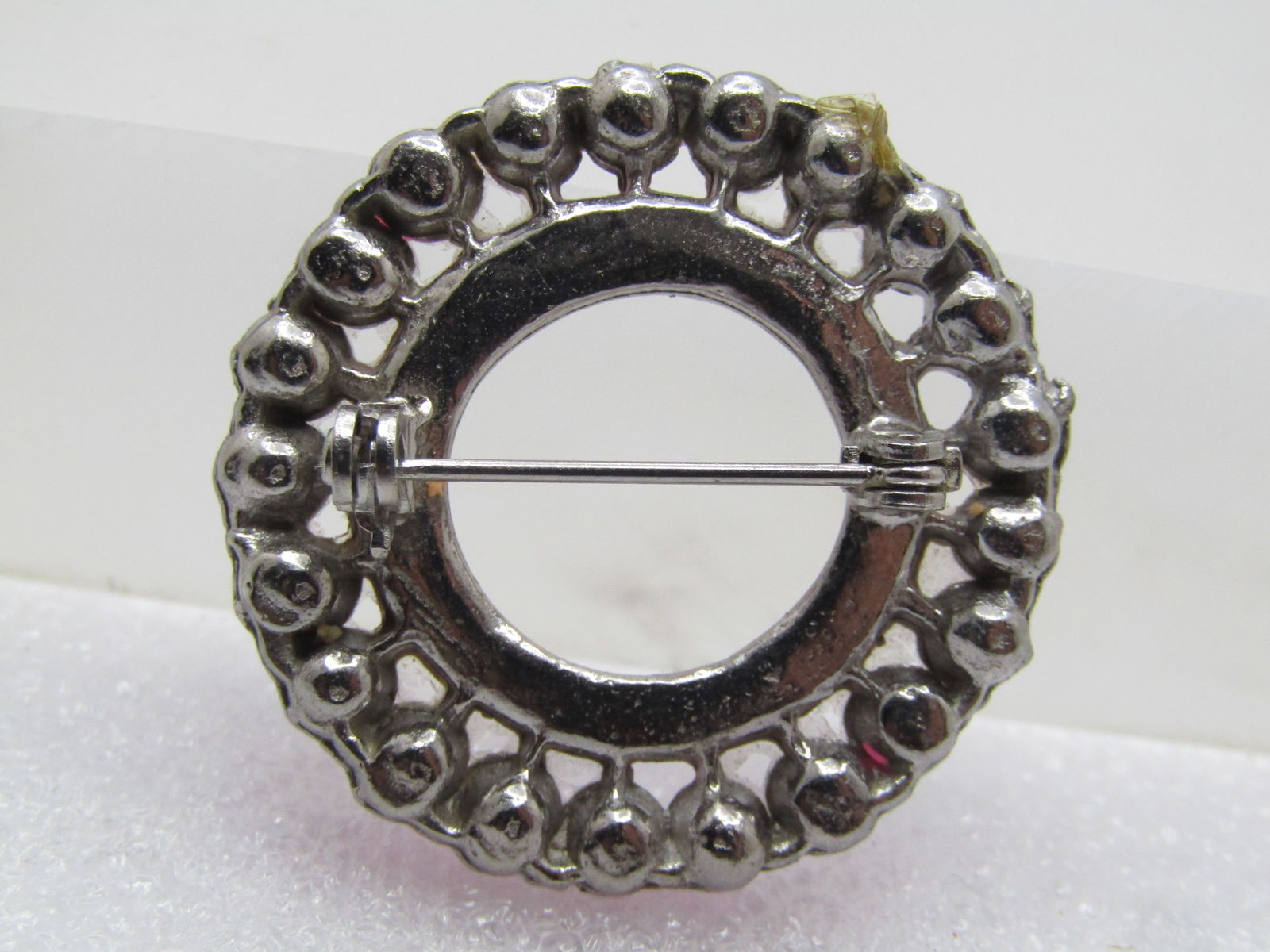 Vintage Pink Moonglow & Clear Rhinestone Brooch, Circle, 1940's-1950's - 4