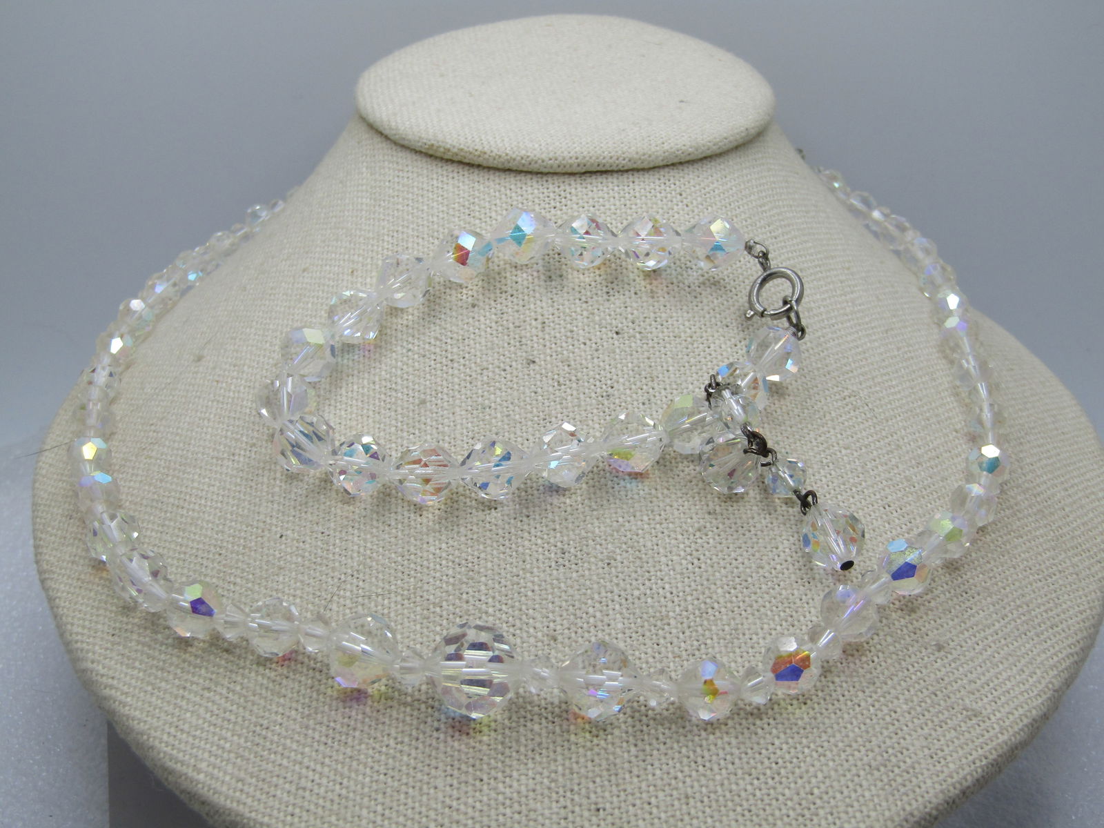 Vintage Crystal Necklace, Bracelet, Earrings Set, 1950's-1960's Aurora Borealis - 4