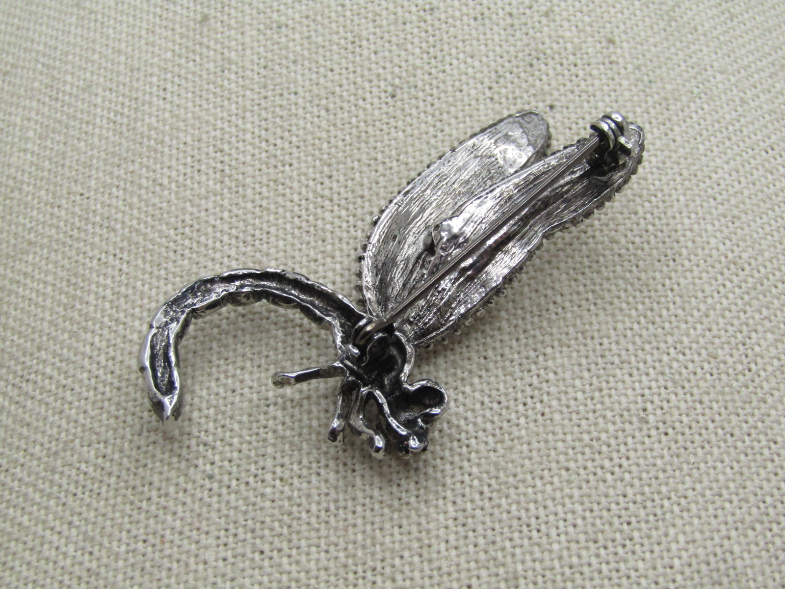 Vintage Dragonfly Brooch, Black Glass Stones, 1980's - 4