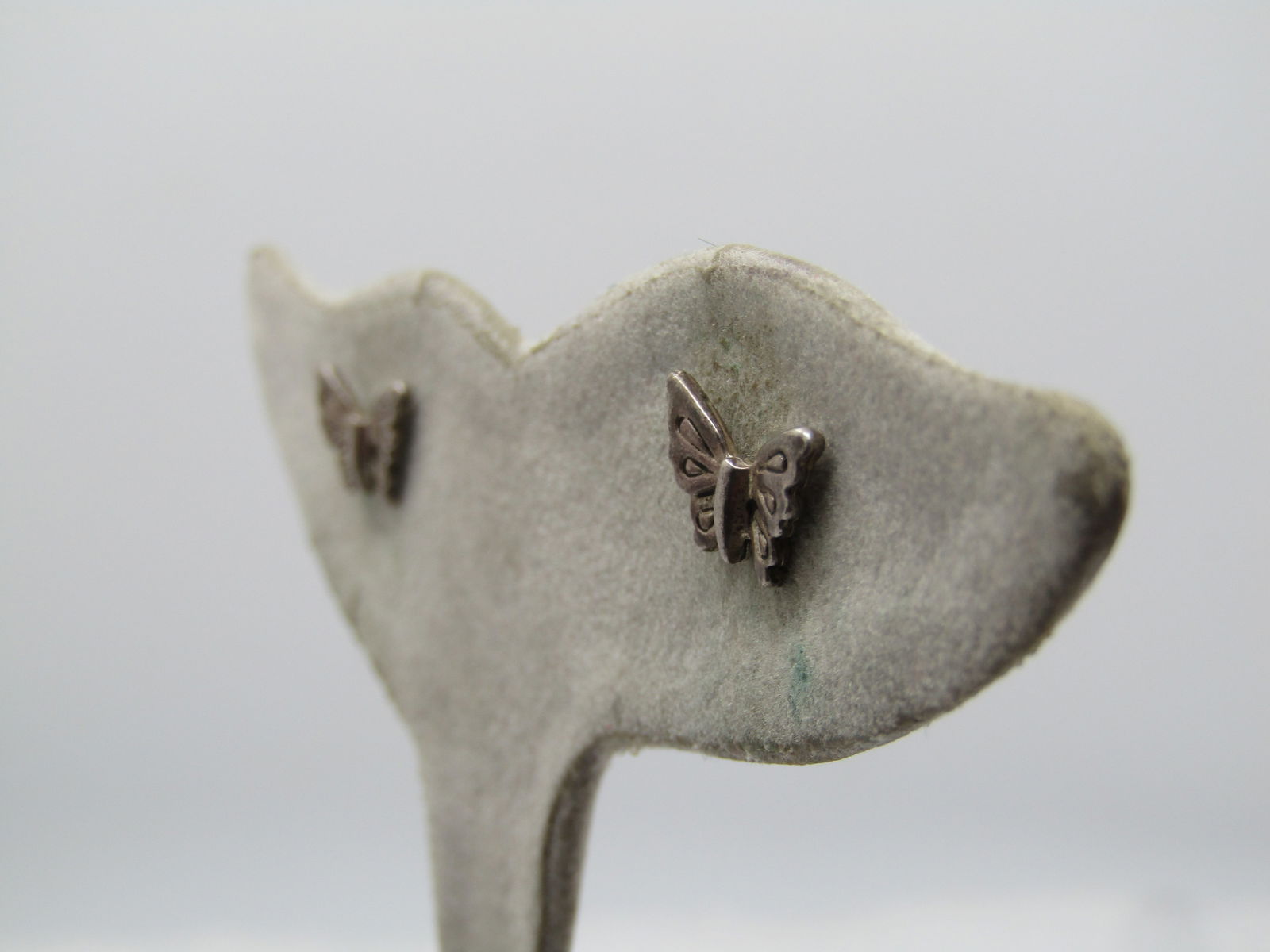 Vintage Silver Tone Butterfly Pierced Earrings, 1980's. - 2