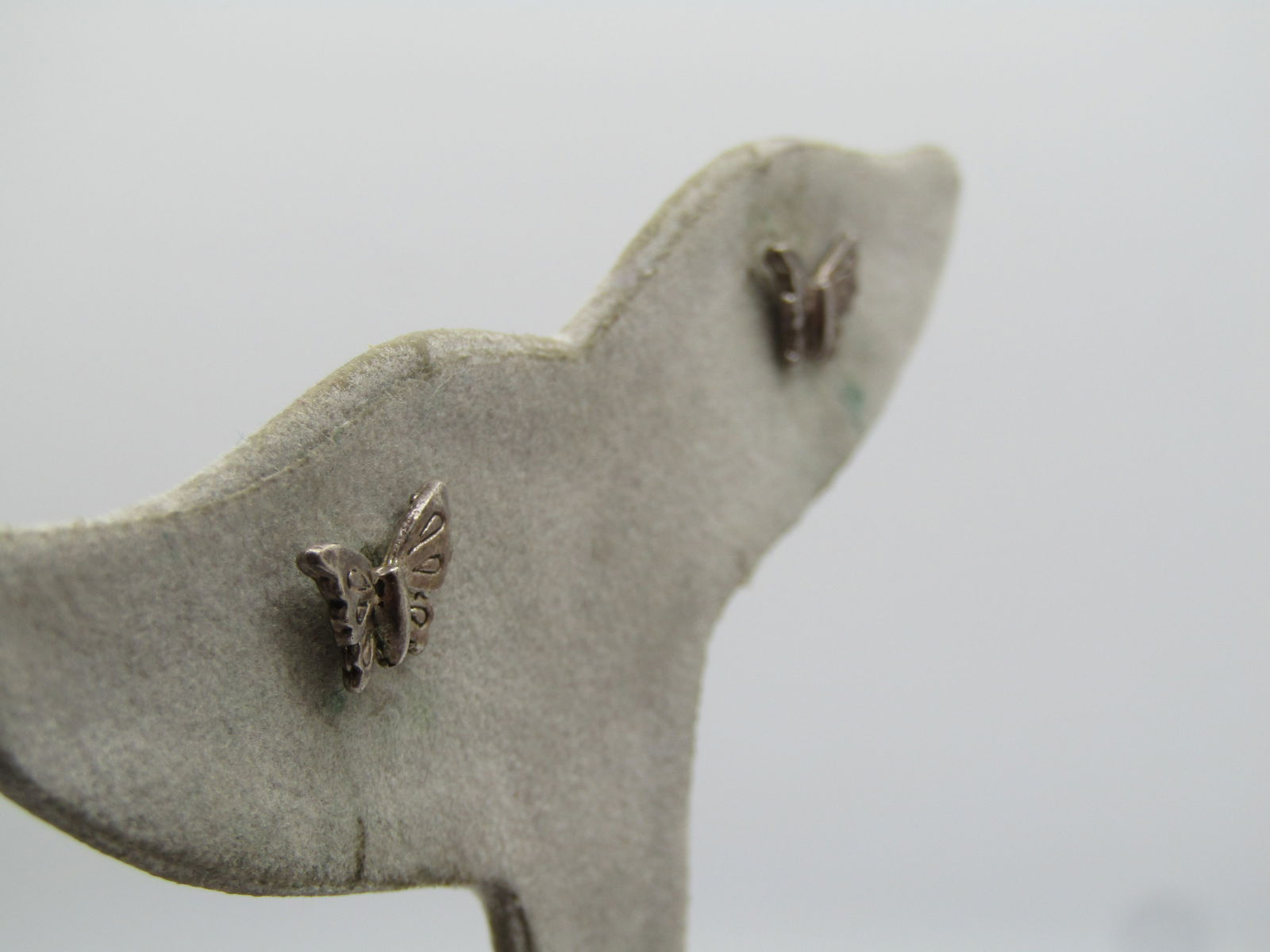 Vintage Silver Tone Butterfly Pierced Earrings, 1980's. - 3