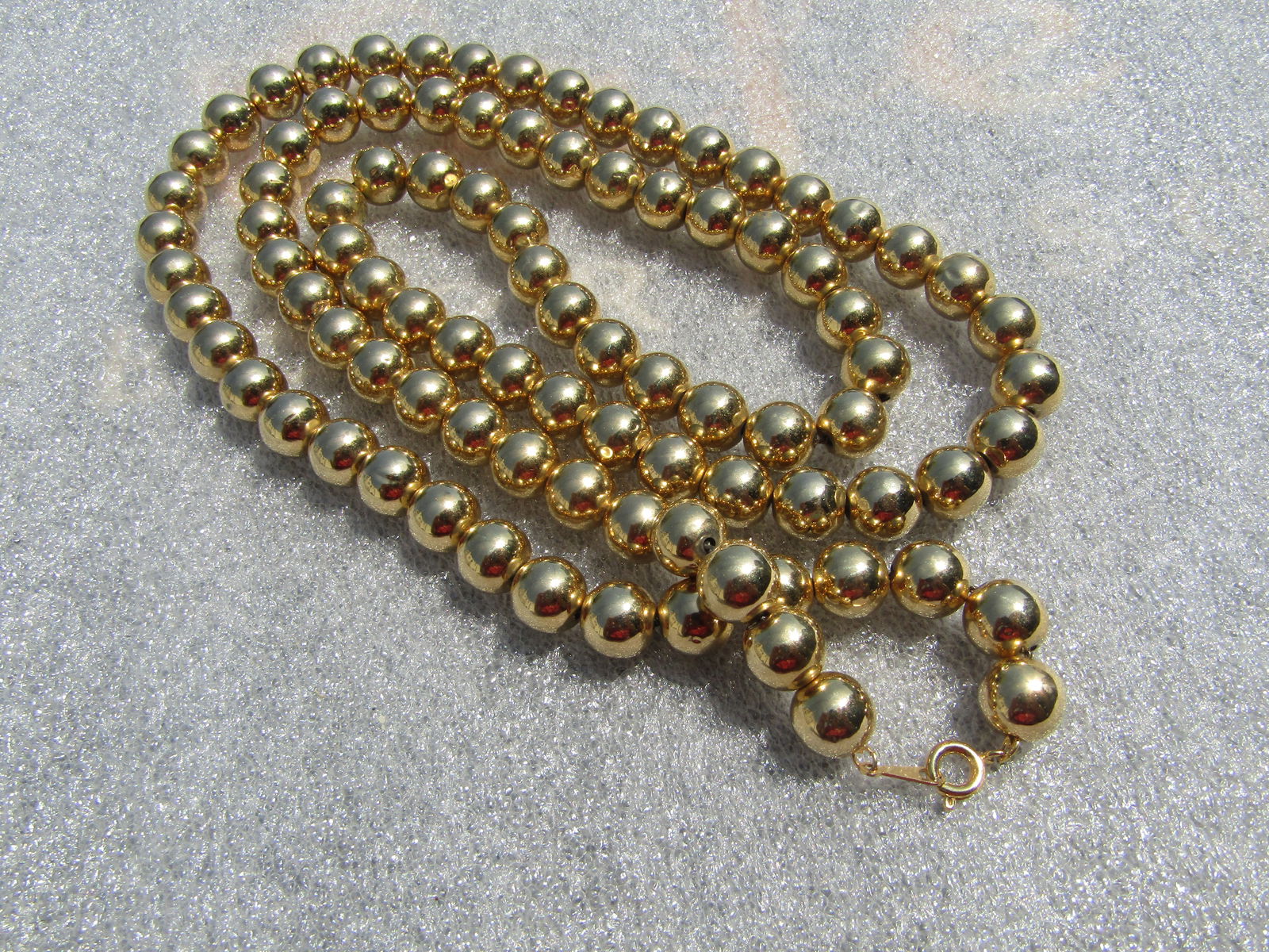 Vintage 10mm Gold Tone Beaded Necklace, 35", 1960's-1980's - 6