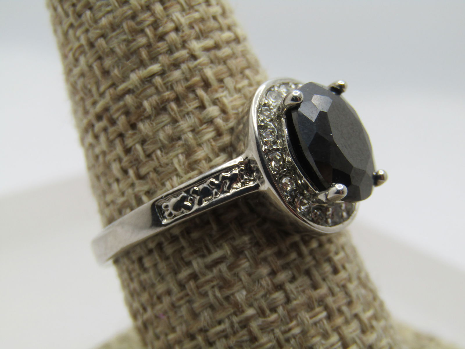 Silver Plated Hematite CZ Halo Ring, Sz. 9. 1990's-2000's - 3