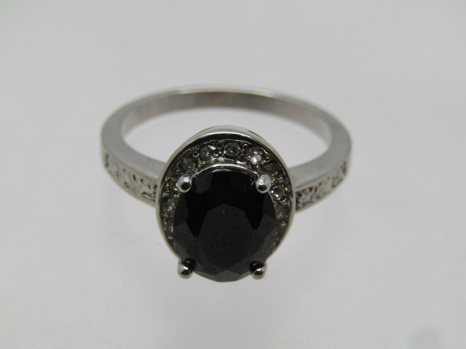 Silver Plated Hematite CZ Halo Ring, Sz. 9. 1990's-2000's - 4