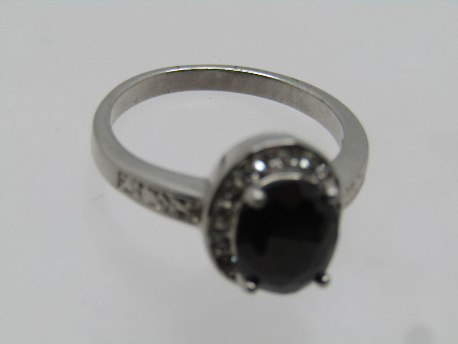 Silver Plated Hematite CZ Halo Ring, Sz. 9. 1990's-2000's - 6