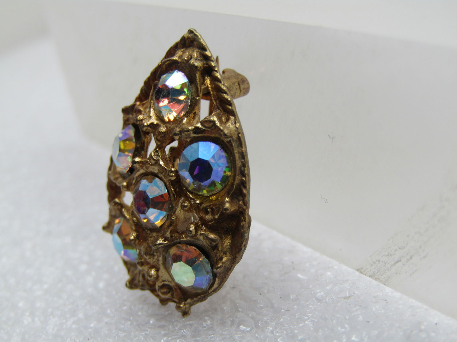 Vintage Aurora Borealis Rhinestone Brooch, 1950's, Pear-Shaped - 2