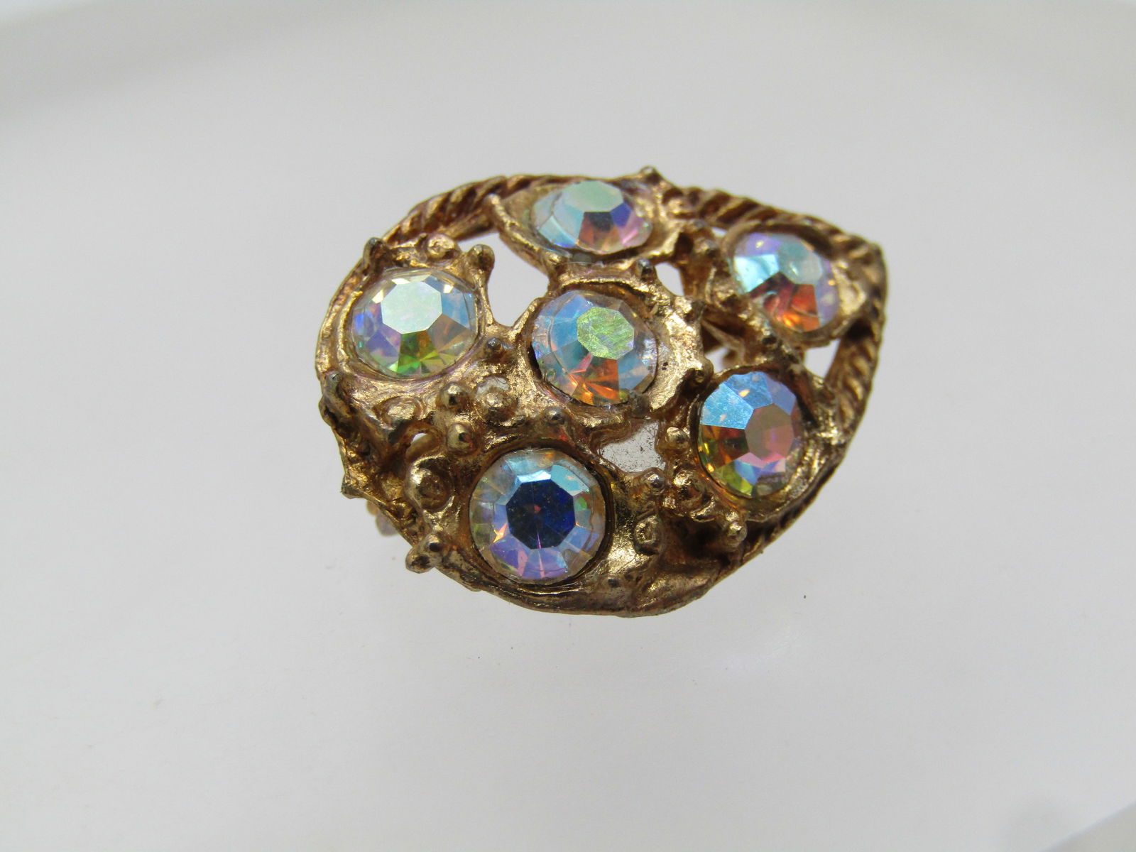 Vintage Aurora Borealis Rhinestone Brooch, 1950's, Pear-Shaped - 5