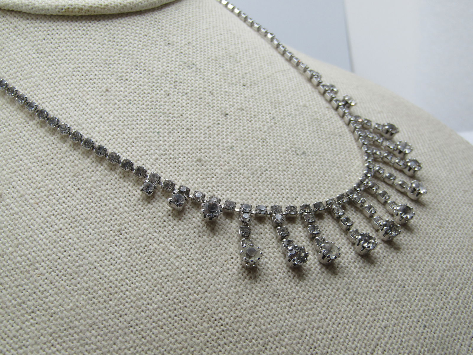 Vintage Clear Rhinestone Drop Neckace 15", 1960's - 3