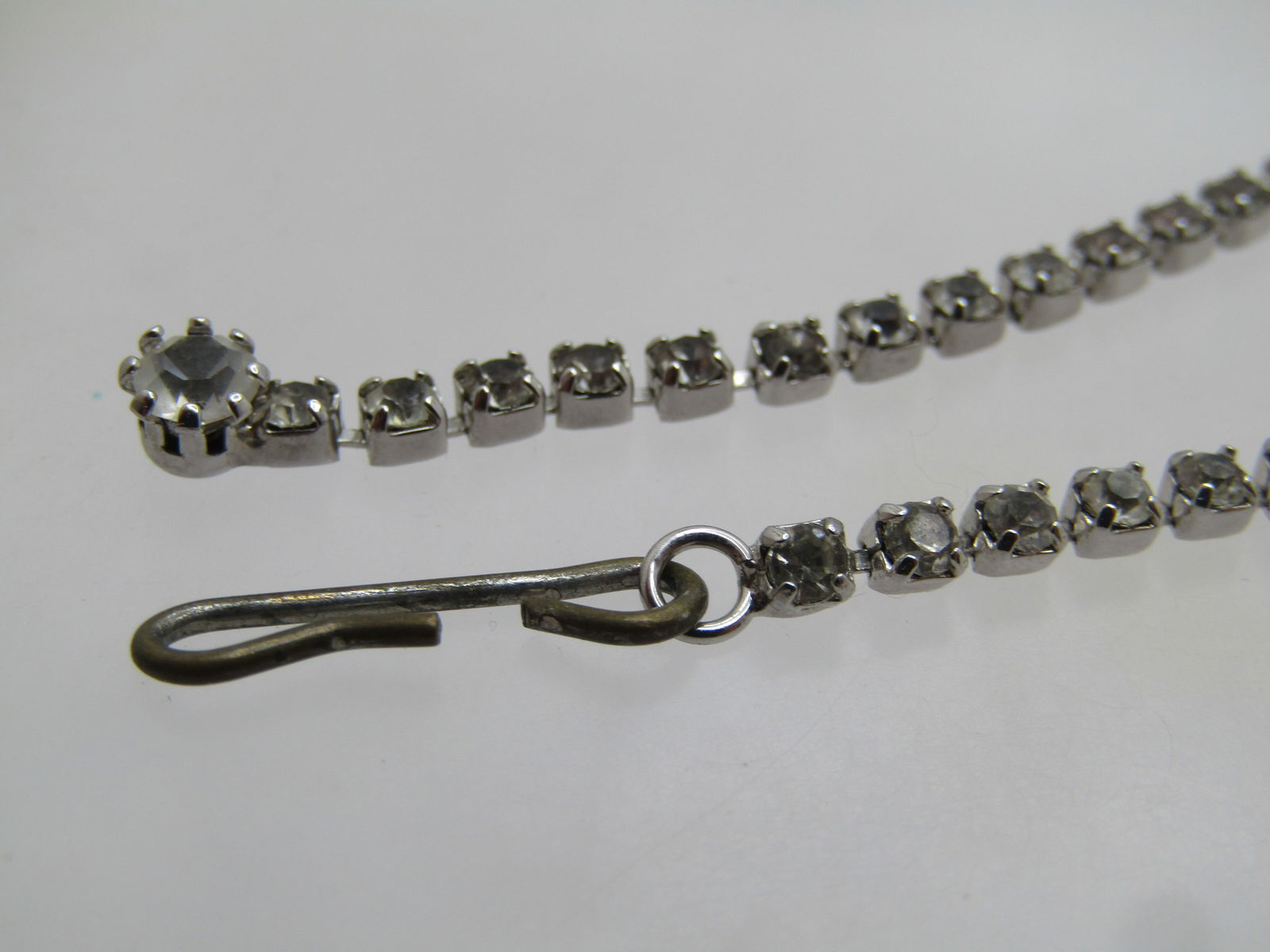 Vintage Clear Rhinestone Drop Neckace 15", 1960's - 4