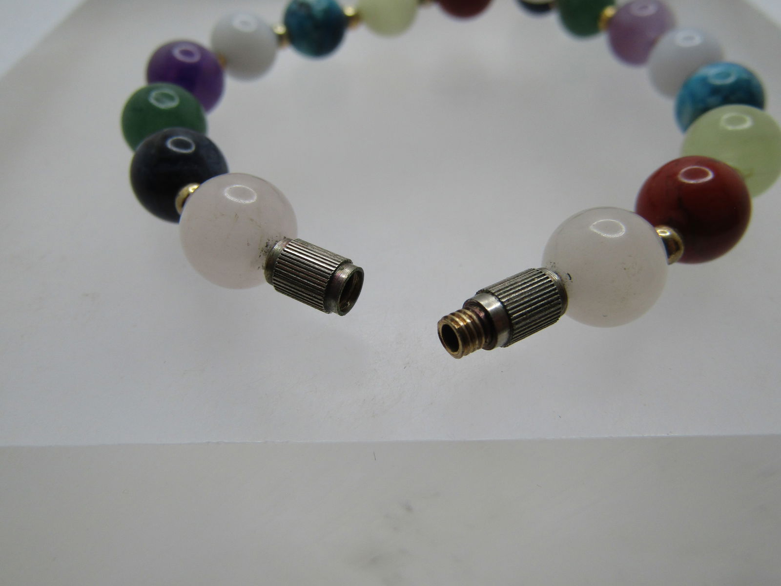 Vintage Mixed Green, Purple, Orange Jade & Agate Necklace, 24", 1960's-1970's. - 4