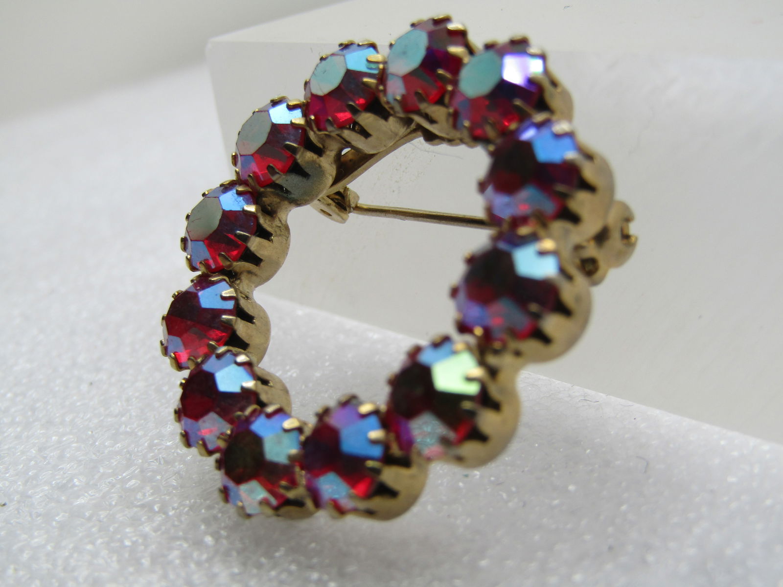 Vintage Red Aurora Borealis Rhinestone Brooch, 1960's. - 2