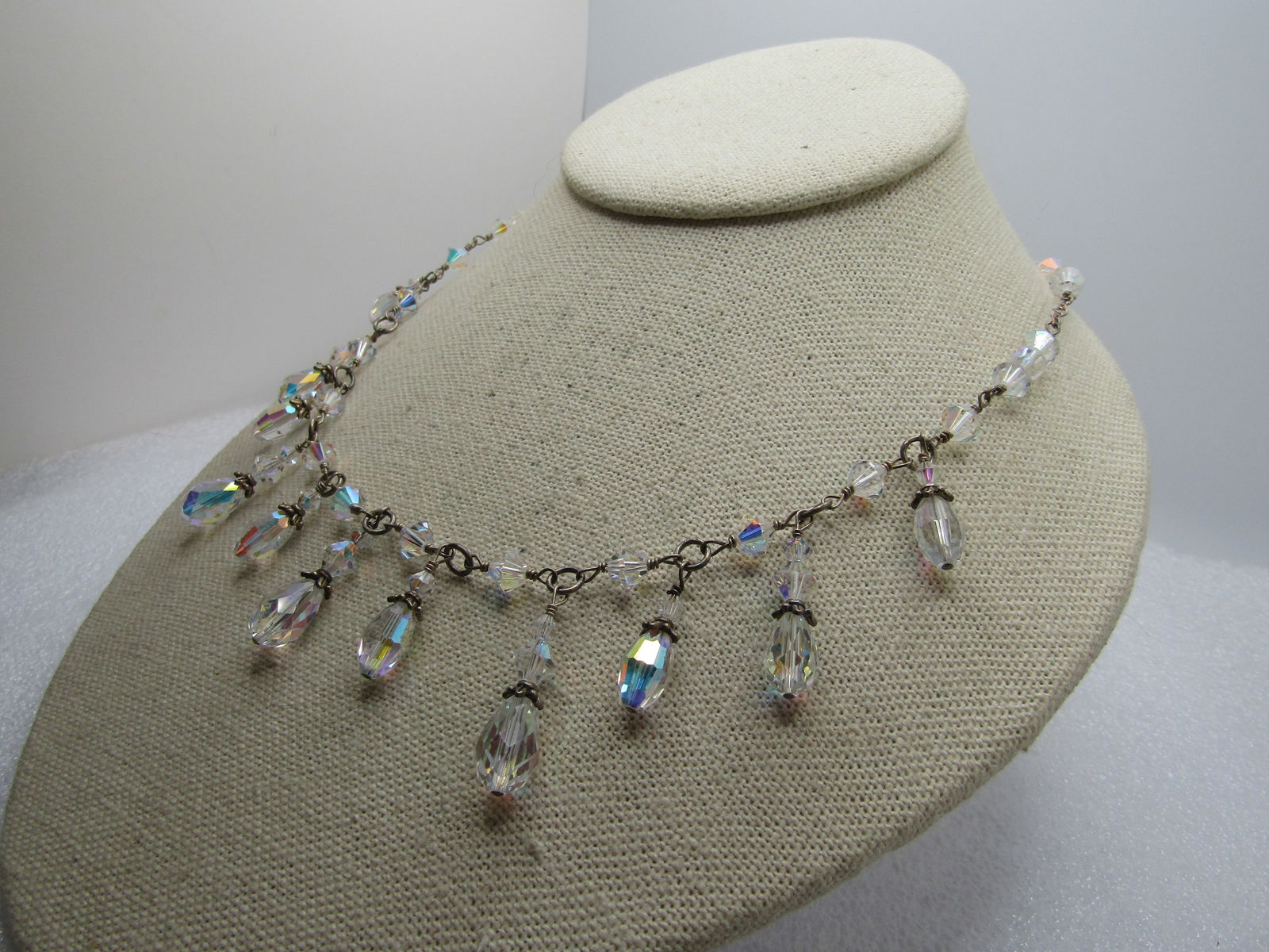 Vintage Sterling & Crystal Beaded Necklace, Dangle, 19", 1960's-1980's - 2