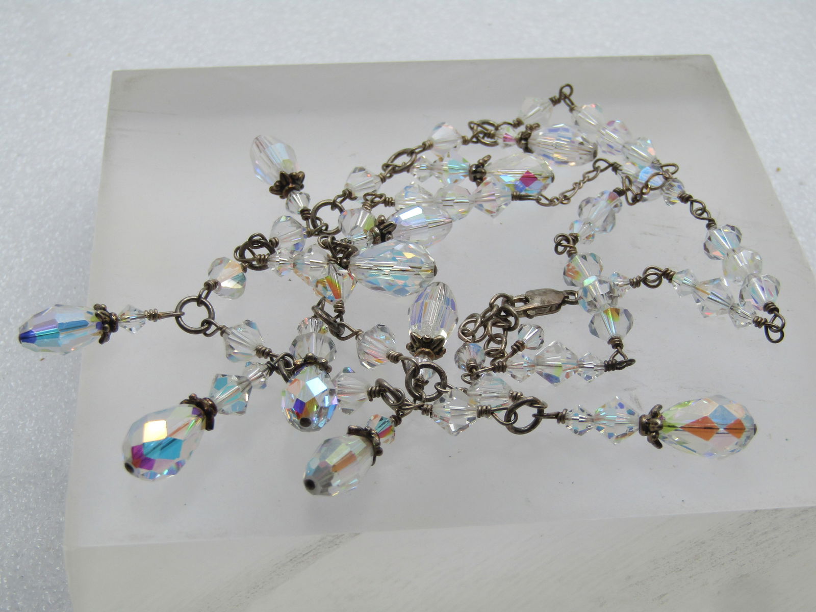 Vintage Sterling & Crystal Beaded Necklace, Dangle, 19", 1960's-1980's - 5