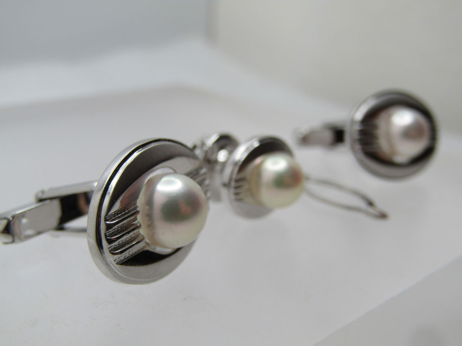 Vintage Faux Pearl Cufflinks & Tie Tack, 1960's-1970's - 2