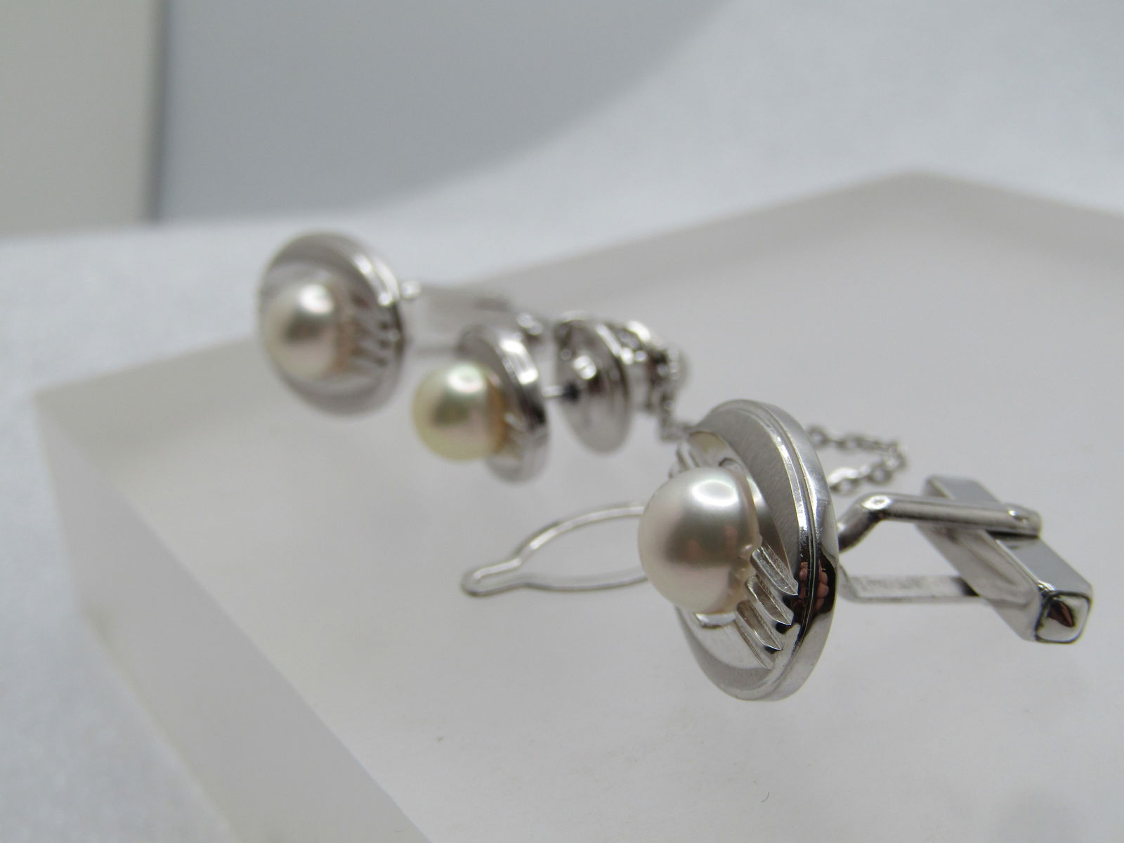 Vintage Faux Pearl Cufflinks & Tie Tack, 1960's-1970's - 3