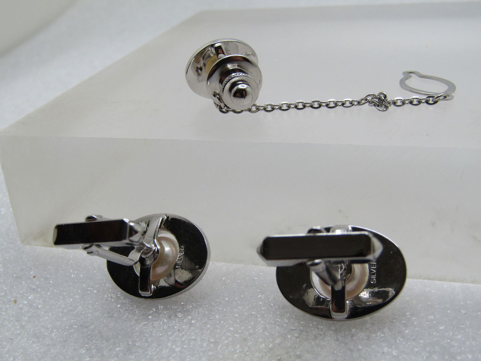Vintage Faux Pearl Cufflinks & Tie Tack, 1960's-1970's - 4