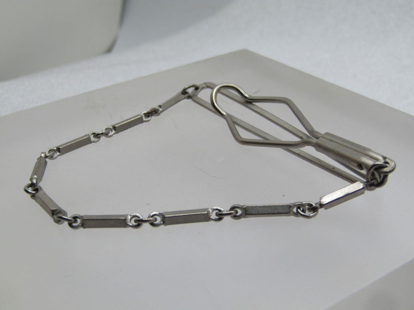 Vintage Silver Tone Tie Bar, Drop Bar Chain,Mid-Century - 2
