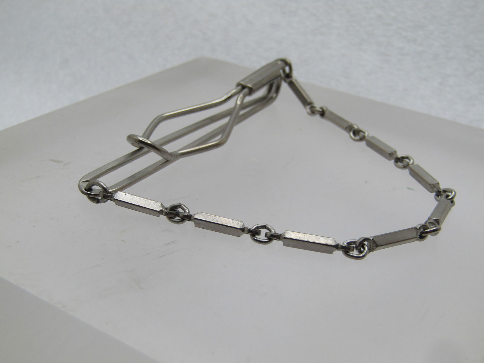 Vintage Silver Tone Tie Bar, Drop Bar Chain,Mid-Century - 3