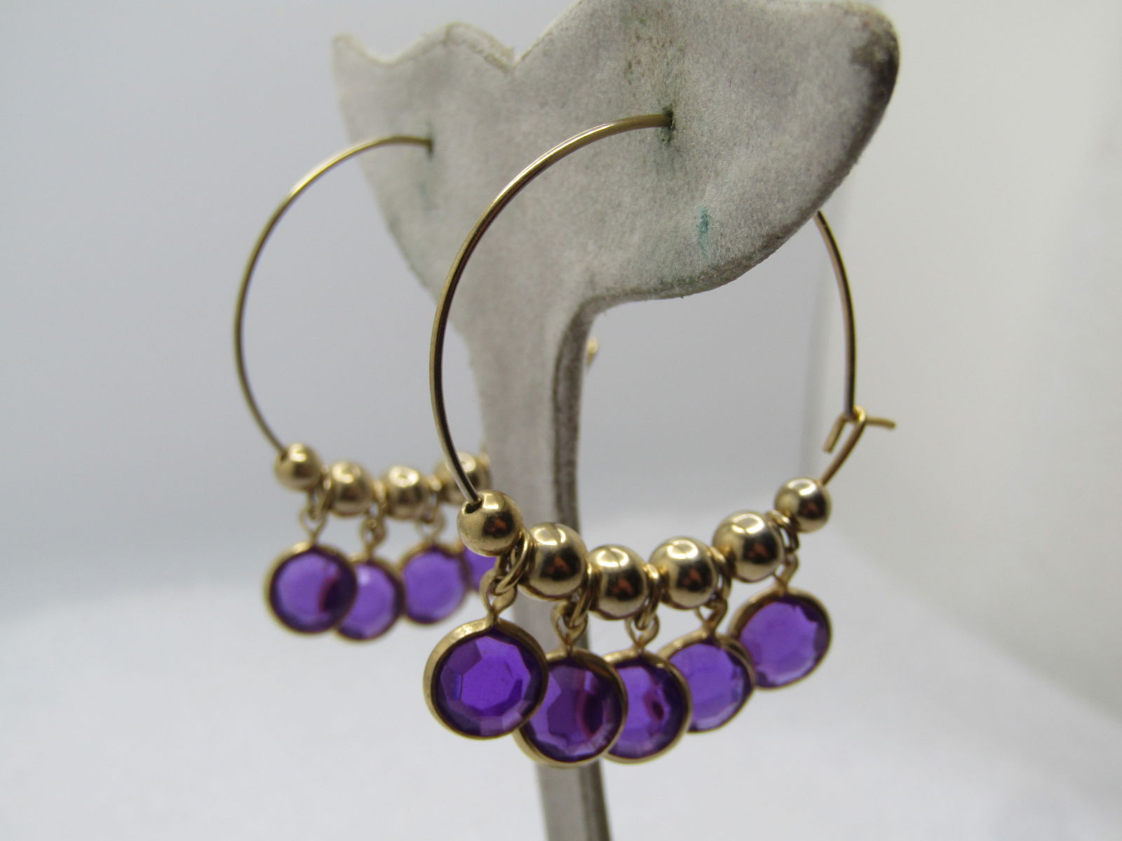 Vintage Purple Slide Hoop Earrings, 2", Pierced, 1960's-1980's - 3