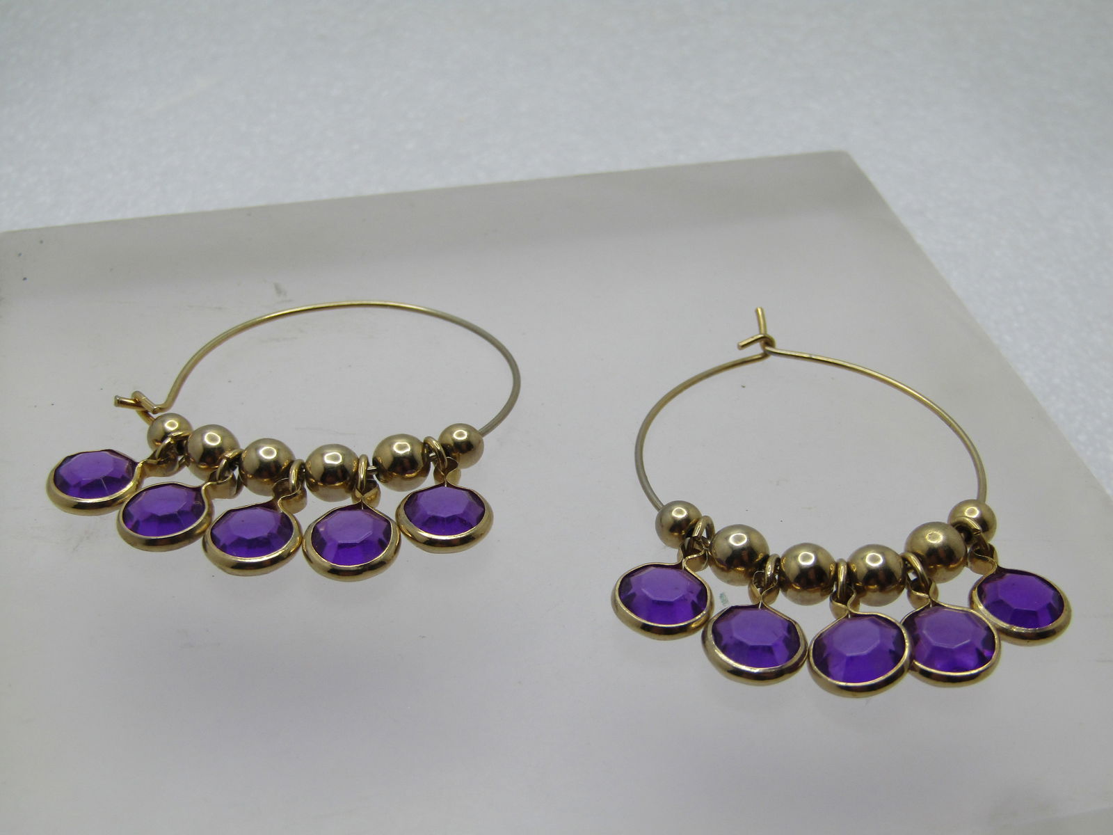Vintage Purple Slide Hoop Earrings, 2", Pierced, 1960's-1980's - 5