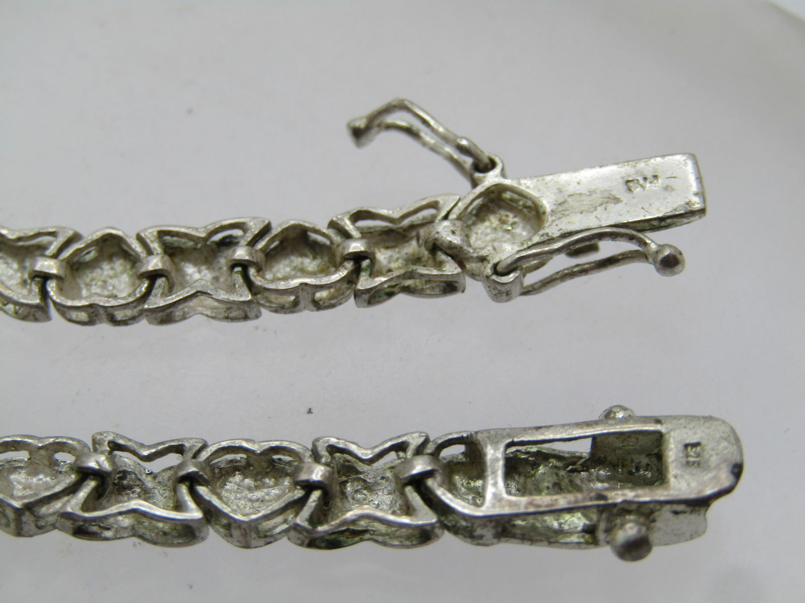 Vintage Sterling Hearts & Z Bracelet, 7", Double Safety, 1980's, Signed - 4