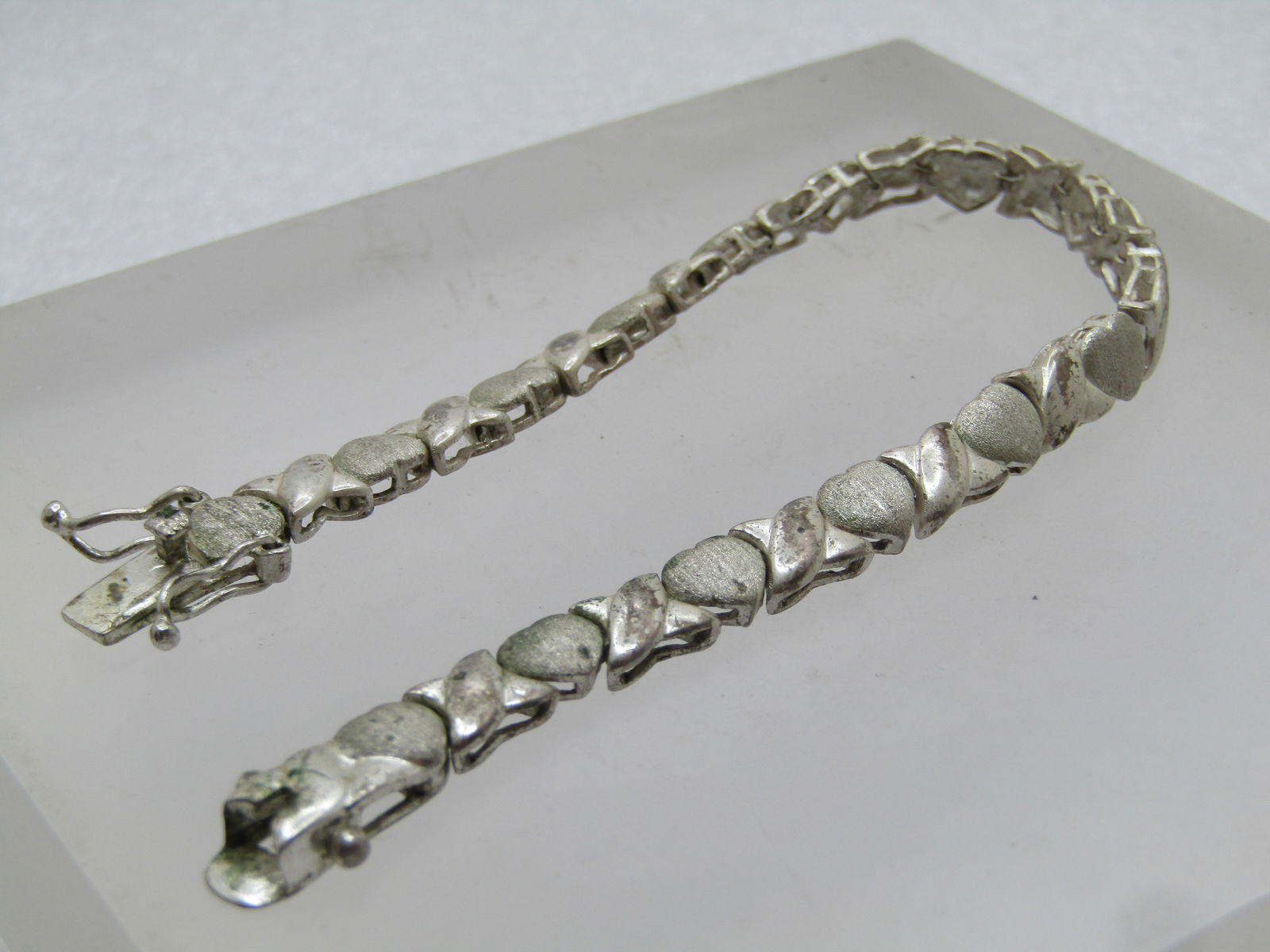 Vintage Sterling Hearts & Z Bracelet, 7", Double Safety, 1980's, Signed - 5